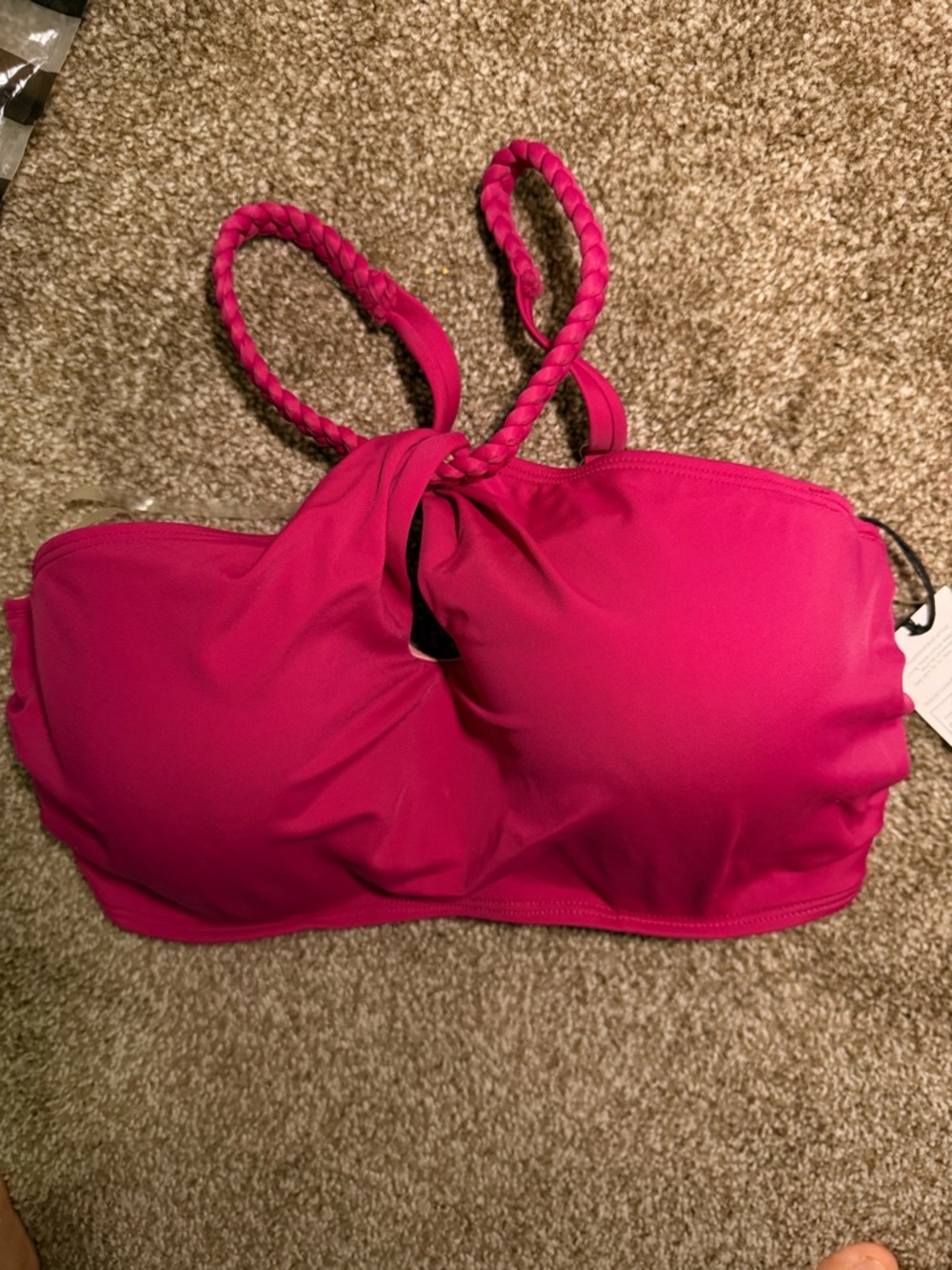 Shade & Shore Hot Pink Bandeau Bikini Top with Braided Straps
